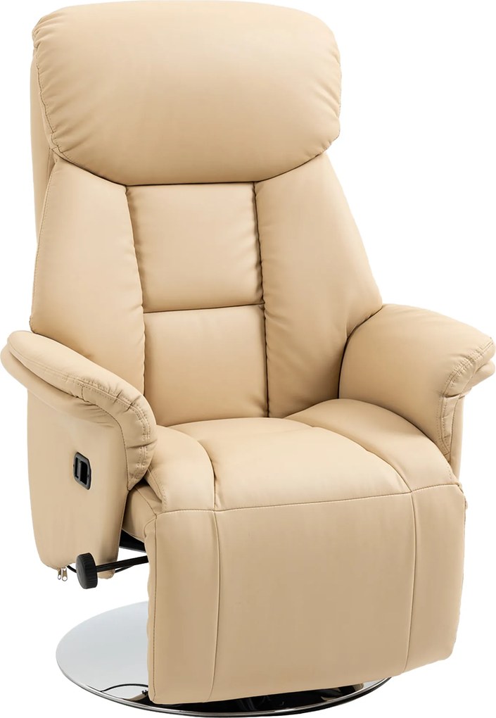 HOMCOM Fotel relaksacyjny z funkcją leżanki, obrotowy 360°, ekoskóra, beżowy, 78 x 80 x 109 cm, do 150 kg