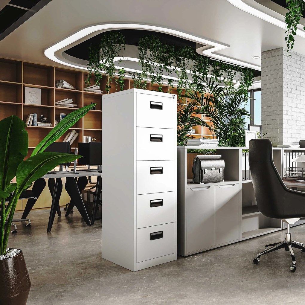 Metalowa szafa kartotekowa SARA V5, 460 x 1625.5 x 620 mm, biała