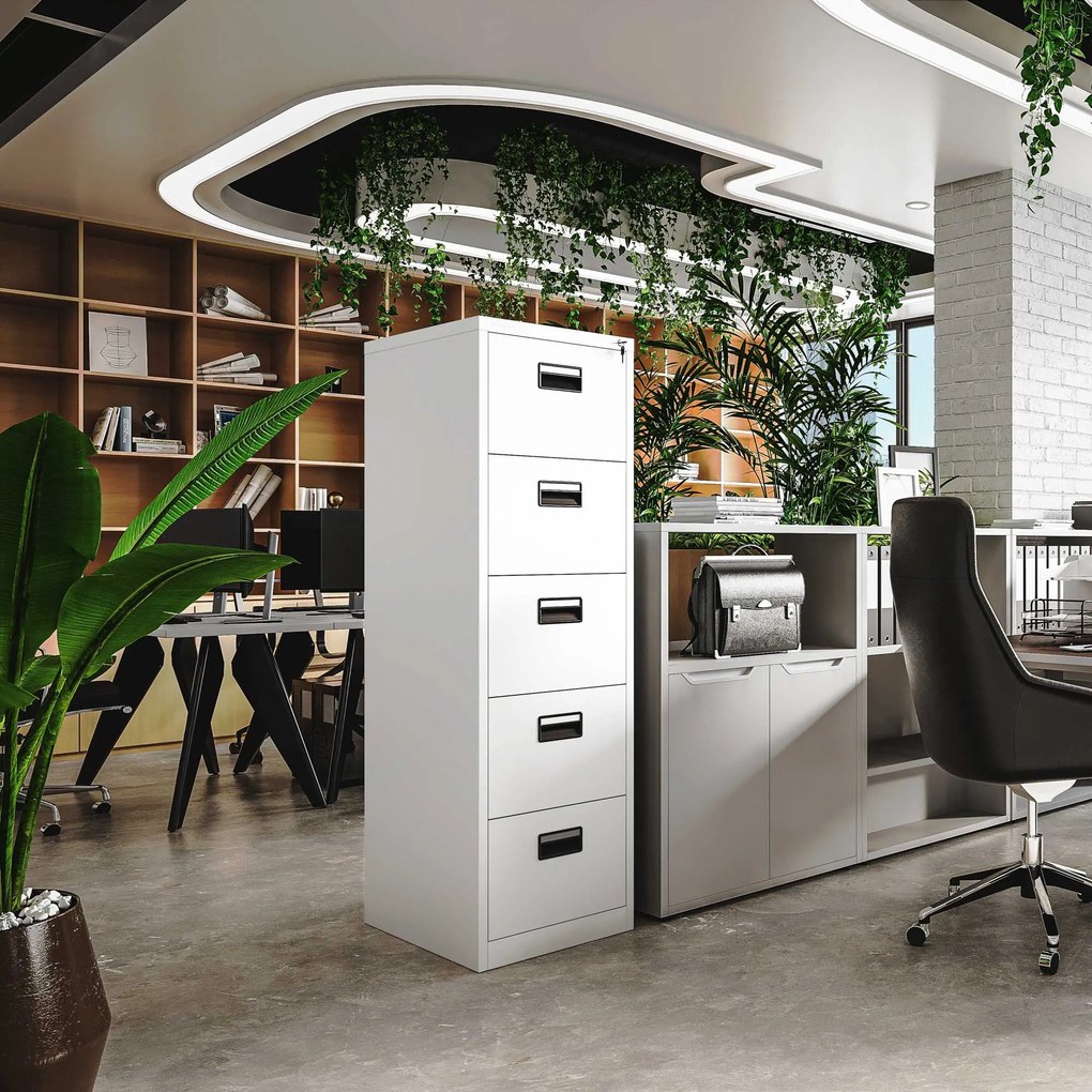 Szafa kartotekowa metalowa z 5 szufladami biała, 460x1625.5x620 mm: SARA