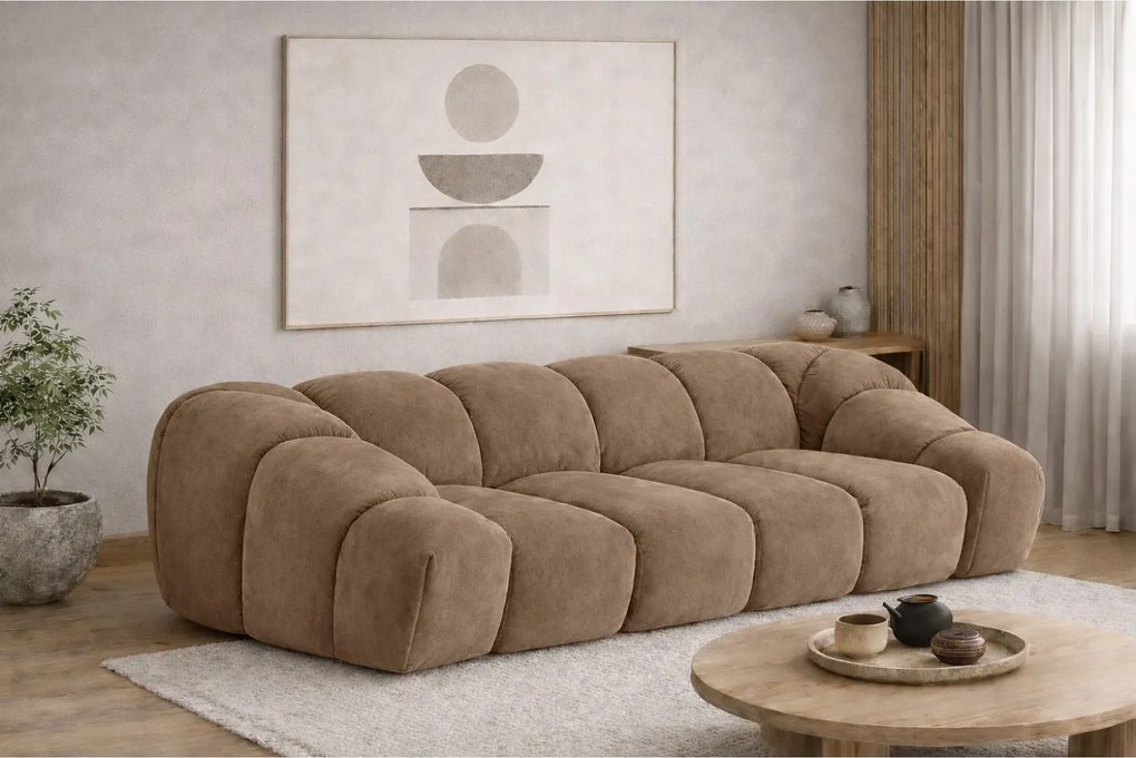 Sofa modułowa trzyosobowa, tkanina welurowa Bluvel, Latte, CROISSANT