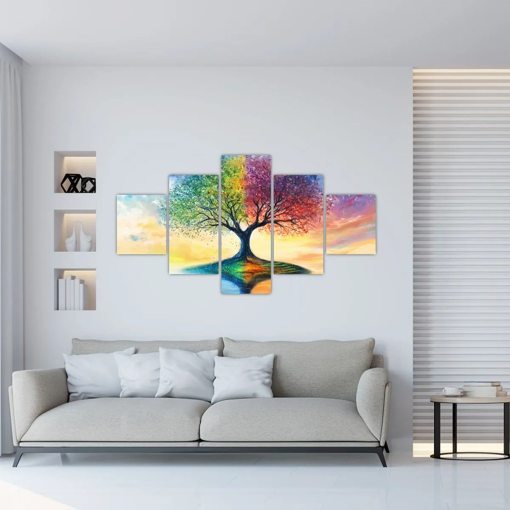 Obraz – Malowane drzewo czterech pór roku (125x70 cm)