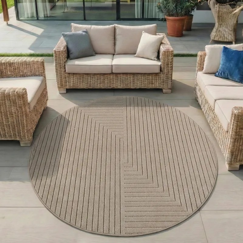 Dywan uniwersalny Nova 3D Geometria beżowy koło 200 cm x 200 cm