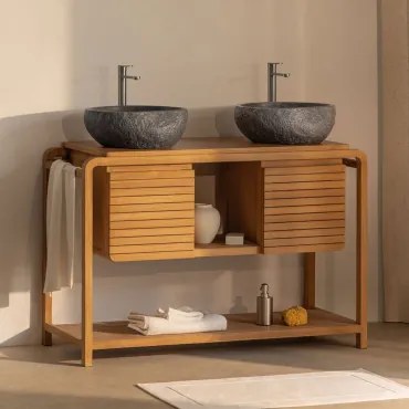 Zestaw Mebli Łazienkowych Z Drewna Tekowego Bradley 2 X Nieregularna Z Czarnego Cementu ↔︎40 - Sklum