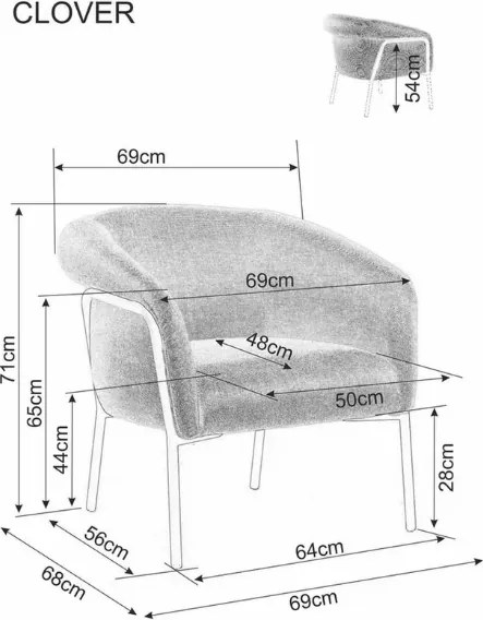 Designowy fotel CLOVER BREGO, musztardowy