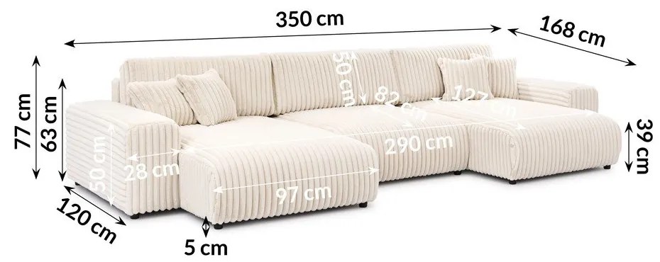 Kremowy sztruksowy rozkładany narożnik ze schowkiem (w kształcie litery U) Sarina – Ropez