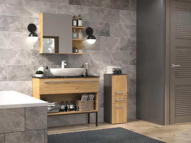 Niski zamknięty słupek łazienkowy dąb artisan + antracyt - Cansar 3X