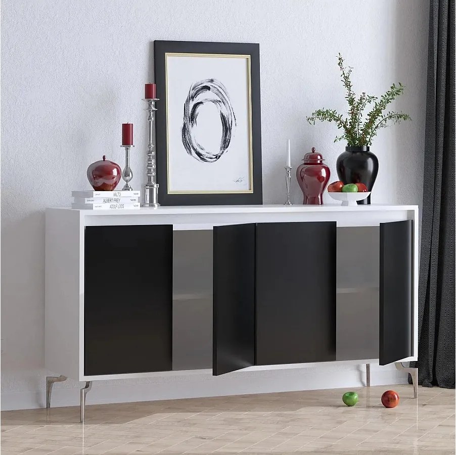 Komoda – 140 cm x 94 cm x 40 cm – Czarno-biała – Płyta wiórowa