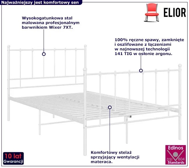 Białe metalowe łózko w stylu loftowym 120x200 cm - Laxi