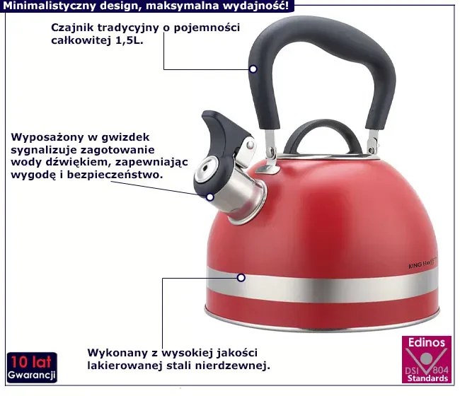 Stalowy czerwony czajnik z gwizdkiem C9-M12