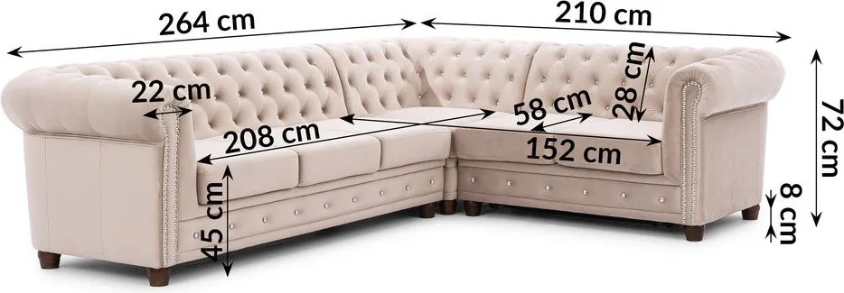 Beżowy aksamitny rozkładany narożnik (prawostronny/w kształcie litery L) York Blik – Ropez