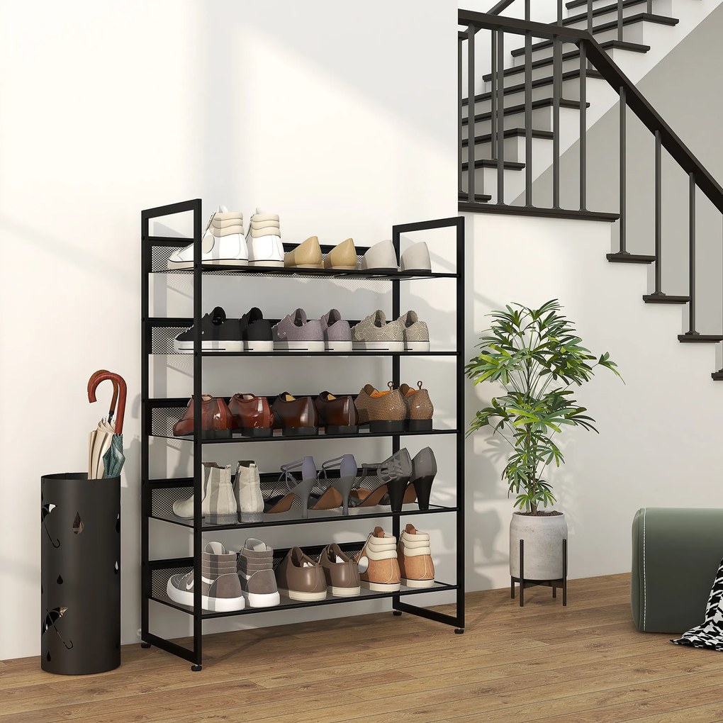 HOMCOM Półka na buty, stojak na buty, 5 półek, 72 cm x 30 cm x 102 cm, czarny