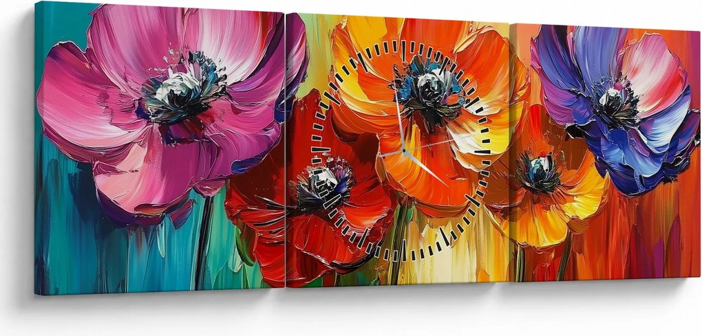 Obraz - Pięć kolorowych kwiatów (z zegarem) (90x30 cm)