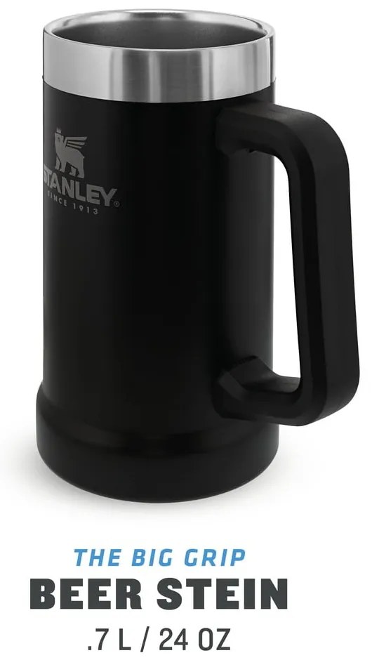 Czarny kubek termiczny ze stali nierdzewnej 700 ml The Big Grip Beer Stein Black – Stanley