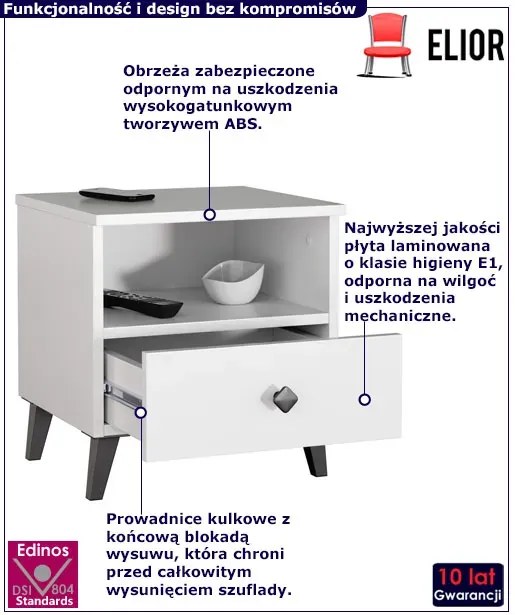 Biała szafka nocna z szufladą i półką - Lorapis 4X
