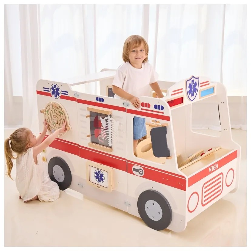Viga duży drewniany ambulans zestaw karetka małych ratowników akcesoria 25 el.