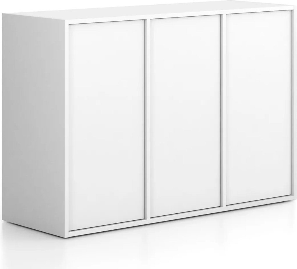 Szafa biurowa FRAME, niska, 3 drzwi, 1299 x 450 x 881 mm, PUSH-lock, biały