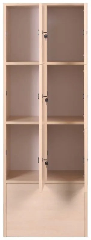 Drewniana szafka skrytkowa, 6 schowków, 1700 x 600 x 420 mm, zamek cylindryczny, brzoza