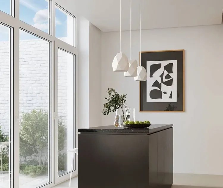 Biała lampa wisząca z geometrycznym kloszem - A440 M1-D33