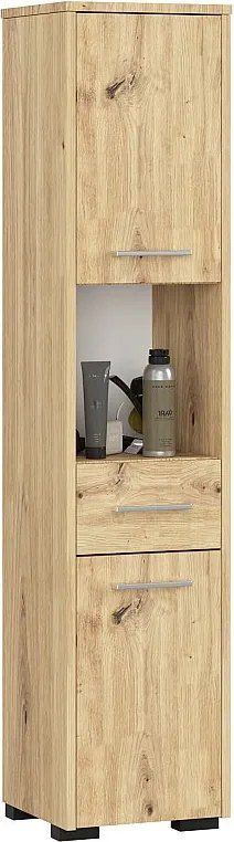 Słupek łazienkowy AKORD FIN Dąb Artisan 30 cm 2 drzwi 1 szuflada kolor Dąb Artisan mat 5 półek 30x30x140 cm