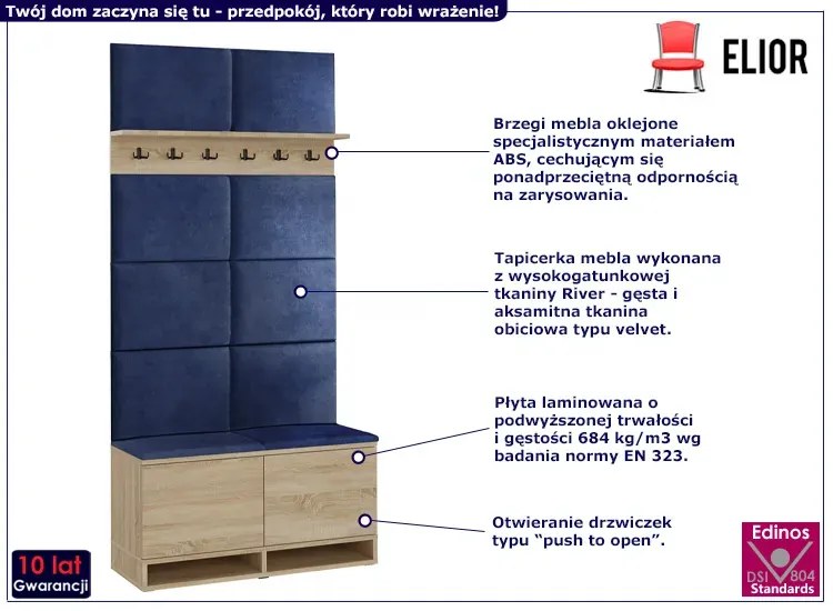 Garderoba z welurowymi panelami ściennymi dąb sonoma + granat Somena 3X