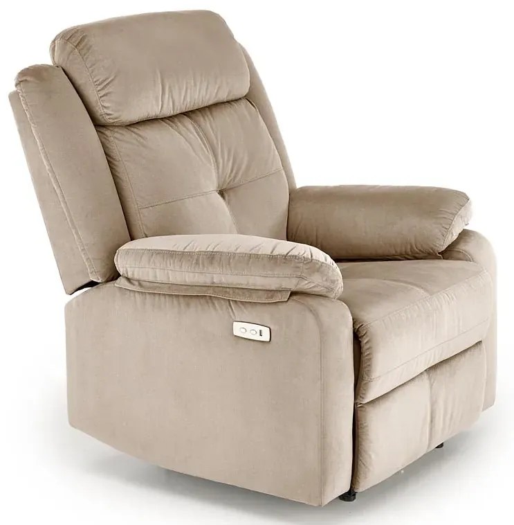 Beżowy rozkładany fotel z gniazdem usb - Anvi