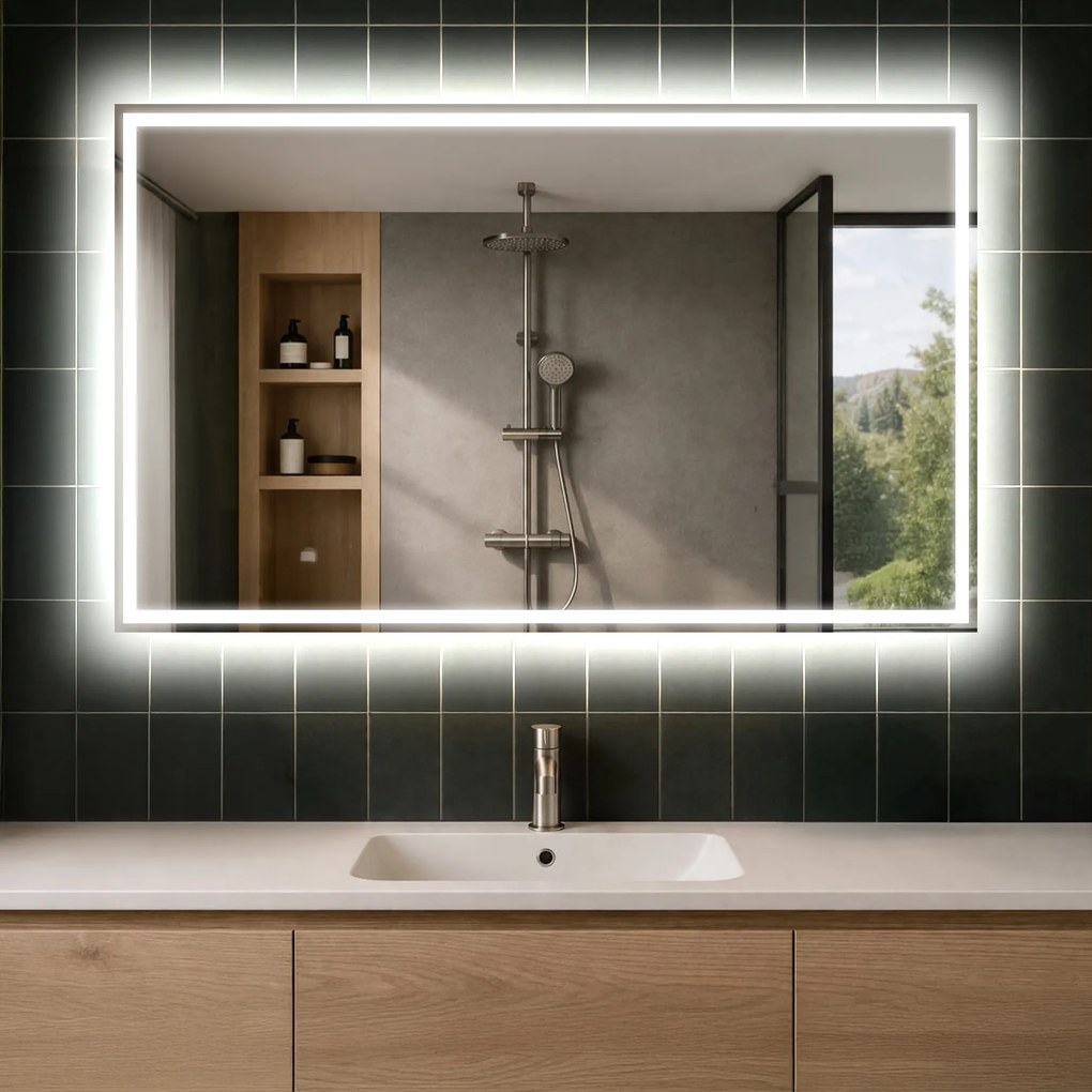 Artforma prostokątne lustro łazienkowe LED, podświetlane, na wymiar, personalizowany wymiar, do łazienki | 7000K, 50–200 × 50–100 cm | L49