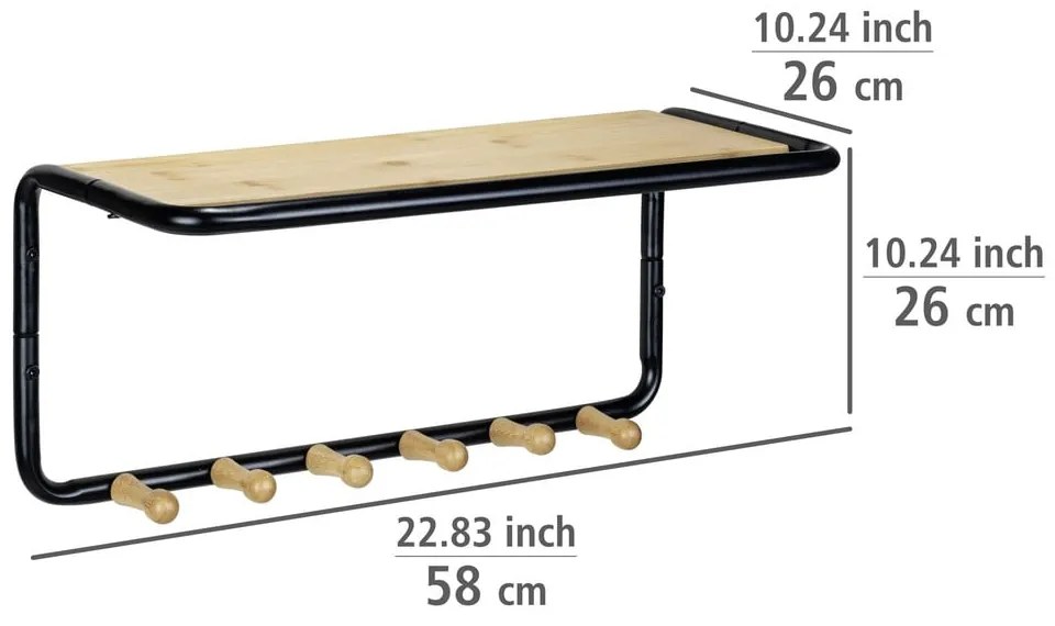 Czaro-naturalny metalowy wieszak ścienny z półką Loft – Wenko