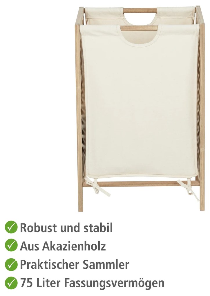 Kosz na pranie ze stelażem z drewna akacjowego ACINA, 48 l, WENKO