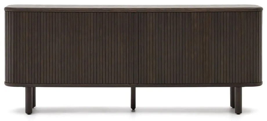 Ciemnobrązowa niska komoda w dekorze jesionu z drzwiami przesuwnymi 180x75 cm Mailen – Kave Home