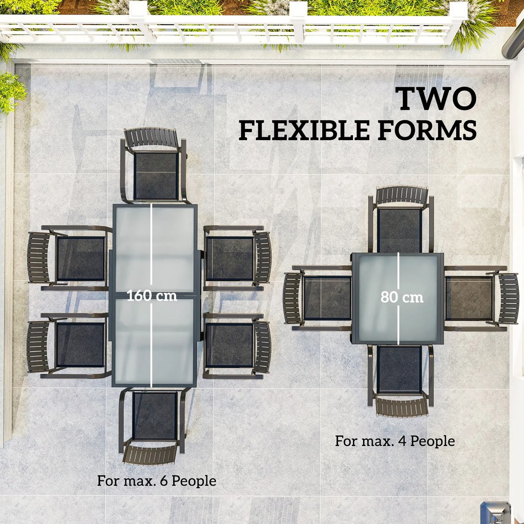 Outsunny Rozkładany stół ogrodowy, stół zewnątrzny, rozszerzalny buffet, odporny na warunki atmosferyczne, 160 cm × 80 cm × 75 cm, kolor czarny