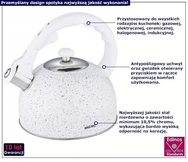Biały elegancki czajnik z powłoką marmurową 2,6L Z2-A61