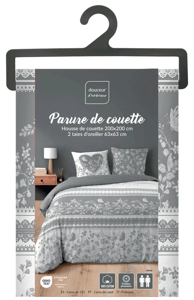 Biało-szara bawełniana pościel dwuosobowa 200x200 cm Annie – douceur d'intérieur