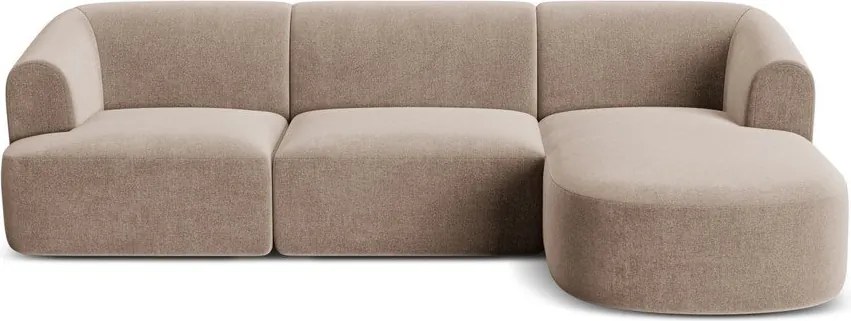 Jasnobrązowy aksamitny narożnik (prawostronny/z szezlongiem) Campi – Cosmopolitan Design