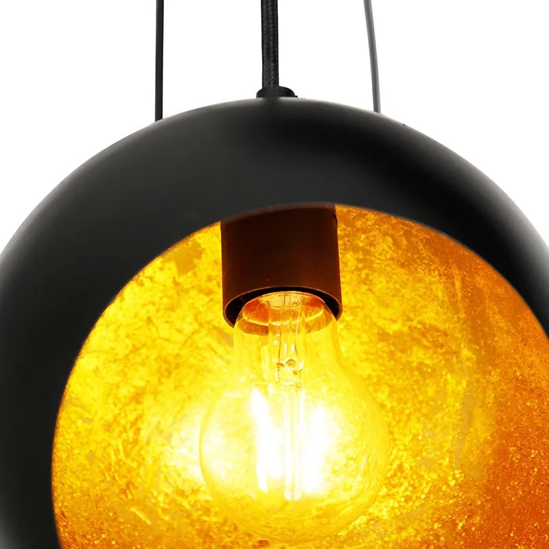 Lampa wisząca czarna ze złotym wnętrzem 7-światłowa - Crooked Cluster Nowoczesny Oswietlenie wewnetrzne