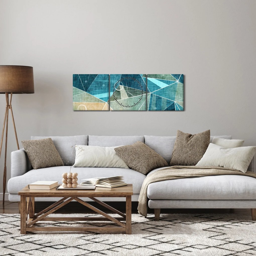 Obraz - Turkusowa abstrakcja (z zegarem) (90x30 cm)