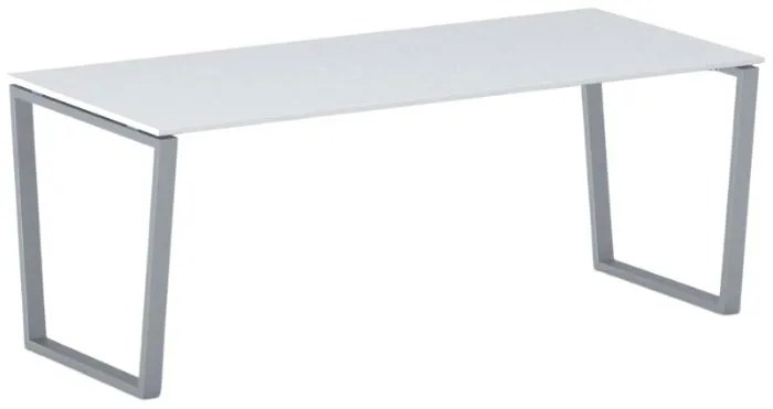 Biurko PRIMO IMPRESS, 200x90 cm, szaro-srebrna podstawa, biały