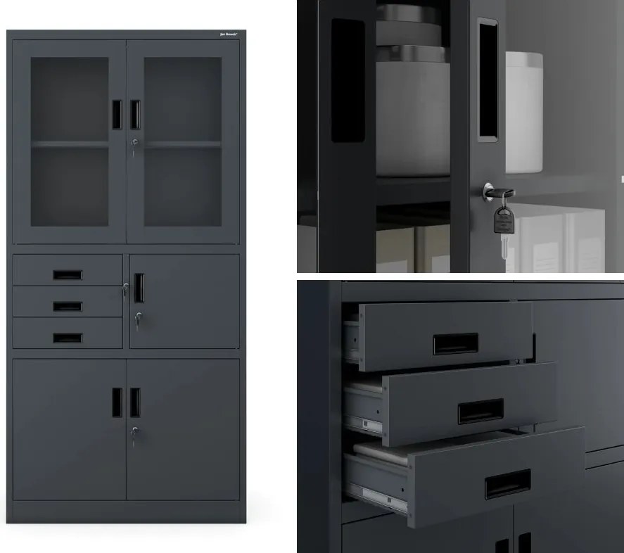 Biurowa szafa aktowa z sejfem Filip 90x40x185 cm antracyt