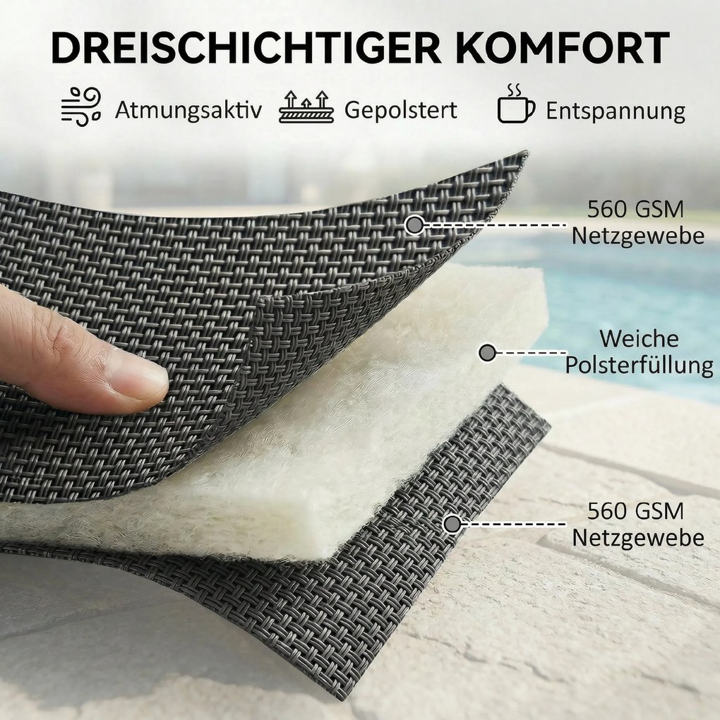 Outsunny Leżak oddychający ogrodowy z 6-stopniową regulacją oparcia, kółkami, aluminiową ramą, ciemnoszary | Aosom PL