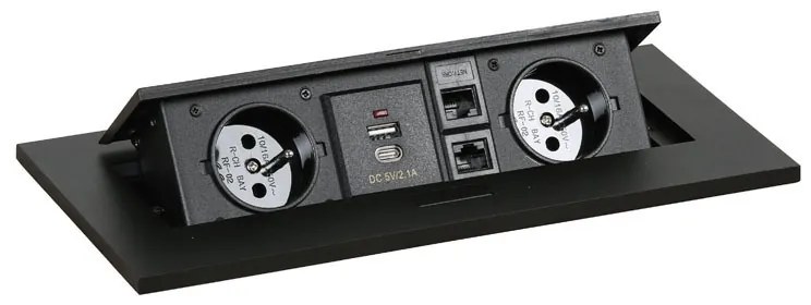 Stół konferencyjny PRIMO INVITATION, 240x120 cm, buk + port blatowy TYP II, czarny