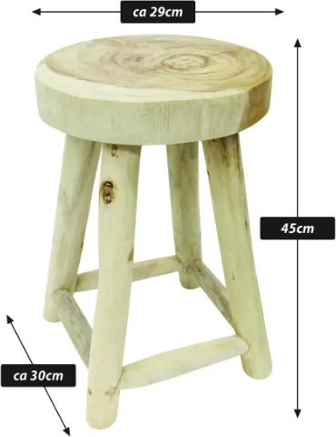 Stołek z drewna tekowego, okrągły, 46 cm, naturalny