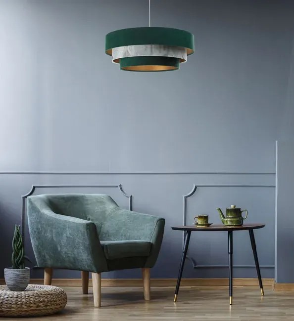 Zielono złota lampa wisząca z potrójnym kloszem S450 K1-F46