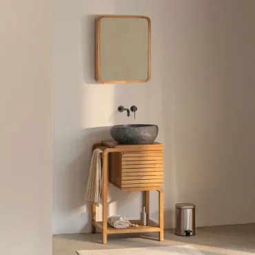 Zestaw Mebli Łazienkowych Z Drewna Tekowego Bradley Nieregularna Z Czarnego Cementu ↔︎40 - Sklum