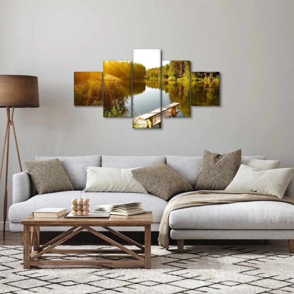 Obraz - Jezioro w pobliżu lasu (125x70 cm)
