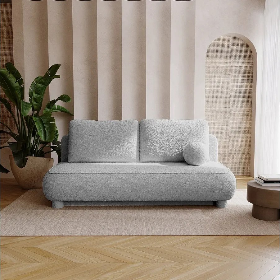 BESILIO Kanapa dwuosobowa Toby - tkanina boucle, sofa z funkcją spania- Jasnoszary