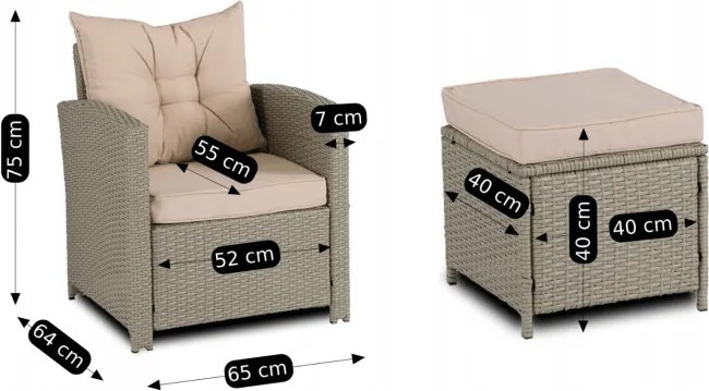 Zestaw Mebli Ogrodowych COLORADO Beżowy Sofa Pufy Stolik Tarasowy Technorattan Nowoczesny