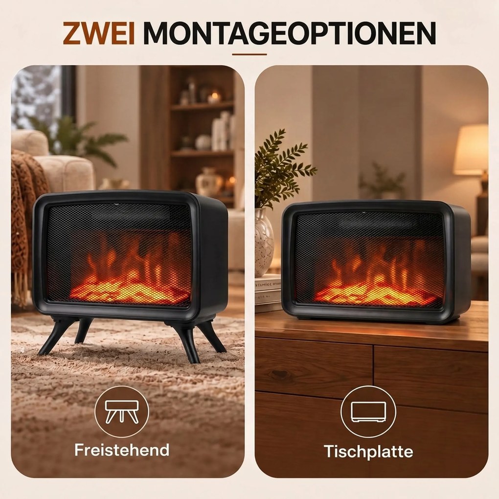 HOMCOM Elektryczny kominek 800/1600W z ogrzewaniem, odłączana podstawa, regulowany termostat, efekt płomienia 3D | Aosom PL