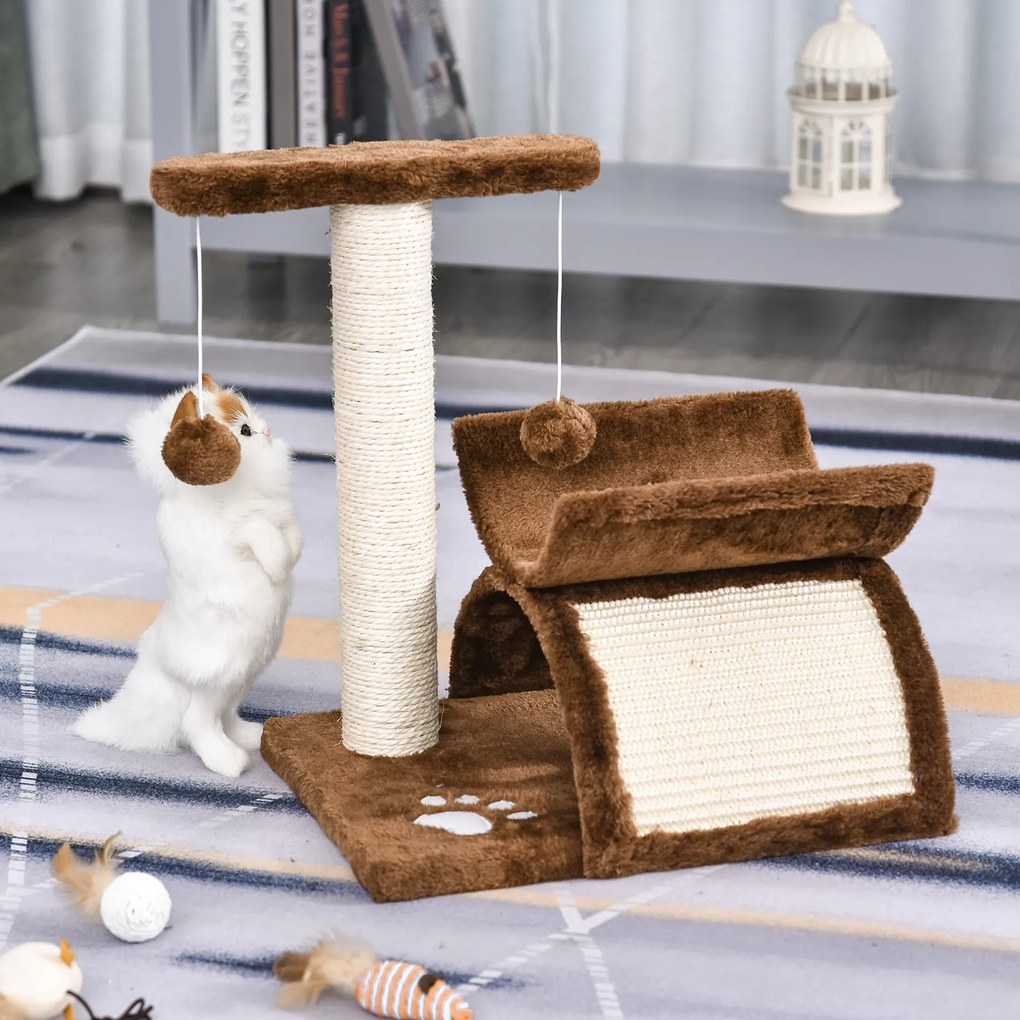 PawHut Drapak dla Kota z Piłką Drzewko do Zabawy i Drapania Wysoka Jakość Brązowy | Aosom PL