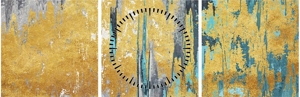 Obraz - Złoty wzór (z zegarem) (90x30 cm)