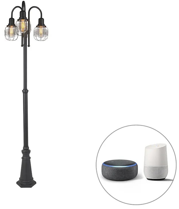 Zewnetrzna Inteligentna lampa zewnętrzna czarna 3-światłowa IP44 z WiFi ST64 - Guardado Rustykalny / Vintage Oswietlenie zewnetrzne