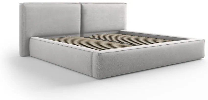 Jasnoszare tapicerowane łóżko dwuosobowe ze schowkiem i stelażem 200x200 cm Arendal – Cosmopolitan Design